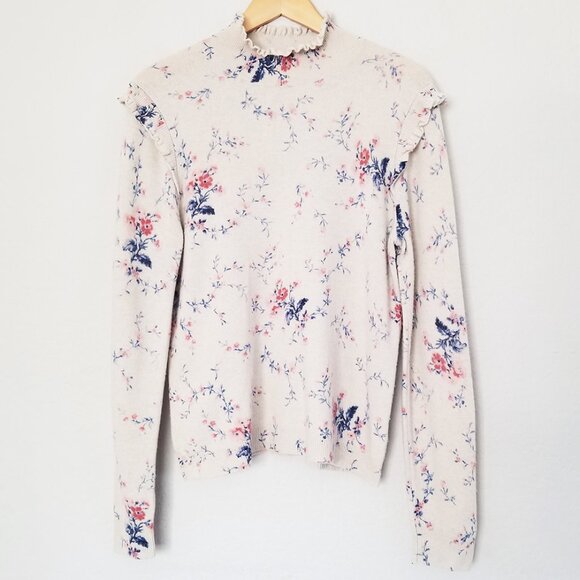 Joie Robbia Sweater L Wool Cashmere Blend Mock Neck Floral Ruffle Gesso $298 - Picture 5 of 16